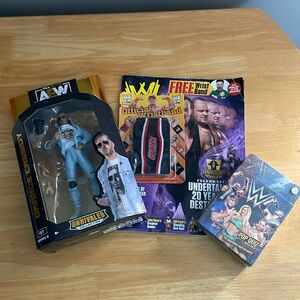 Professional Wrestling WWE AEW Lot Of Action Figure Magazine and NIP trivia game